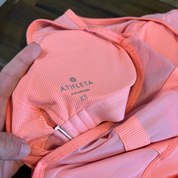 Athleta Deuce Court Tennis Dress Melon Shock Built In Bra Sheer XS Coral Orange - Picture 7 of 8